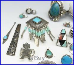VTG Sterling Silver Parts Repair Lot Navajo Pendants Turquoise Ring Earrings 46g