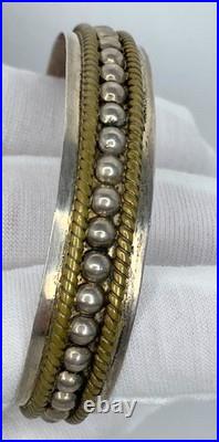 VTG. Sterling Silver Twisted Rope Bead Native American Navajo Cuff Bracelet