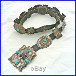 Very Nice Vintage Navajo Sterling Silver & Turquoise Concho Belt