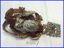 Very Rare Collectible Navajo Benson Yazzie Blue Turquoise 925 Concho Silver Belt