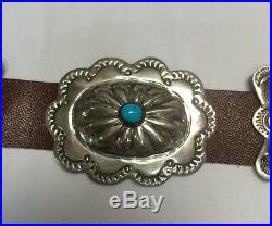 Very Rare Collectible Navajo Benson Yazzie Blue Turquoise 925 Concho Silver Belt