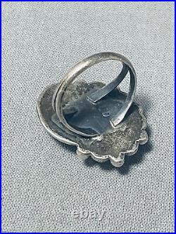 Vibrant Blue Turquoise Vintage Navajo Sterling Silver Leaf Ring Old