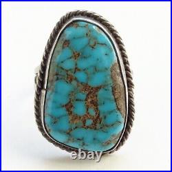 Vint Navajo Turquoise Ring Spider Web Matrix Size 7.5 Sterling Silver Southwest