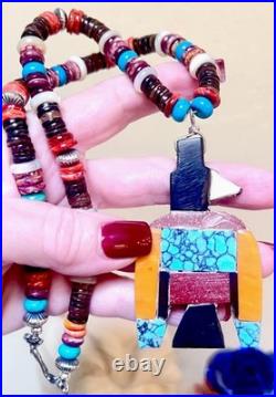 Vintage 925 Native, Santo Domingo Battery Bird, Thunderbird Turquoise Necklace