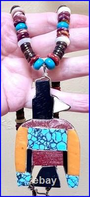 Vintage 925 Native, Santo Domingo Battery Bird, Thunderbird Turquoise Necklace