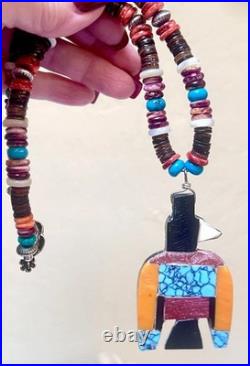 Vintage 925 Native, Santo Domingo Battery Bird, Thunderbird Turquoise Necklace