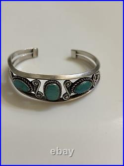 Vintage 925 Sterling Silver Native Navajo Turquoise 3 Stone Cuff Bracelet TESTED
