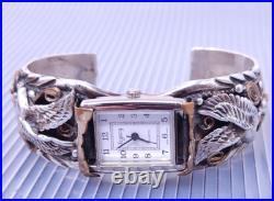 Vintage Allen Chee Navajo Sterling Silver Eagle Cuff Bracelet Watch