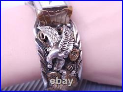 Vintage Allen Chee Navajo Sterling Silver Eagle Cuff Bracelet Watch