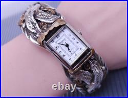 Vintage Allen Chee Navajo Sterling Silver Eagle Cuff Bracelet Watch