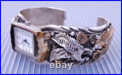 Vintage Allen Chee Navajo Sterling Silver Eagle Cuff Bracelet Watch
