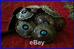 Vintage Arizona Natural Sleeping Beauty Turquoise Sterling Silver CONCHO Belt