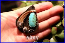 Vintage BADGER CLAW & TURQUOISE sterling silver pendant Southwest Navajo Tribal
