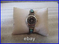 Vintage Cb Charlie Bowie Navajo Sterling Silver Watch Opal/onyx/blue Papis Inlay