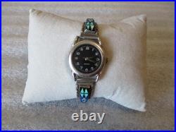 Vintage Cb Charlie Bowie Navajo Sterling Silver Watch Opal/onyx/blue Papis Inlay