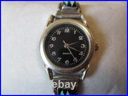 Vintage Cb Charlie Bowie Navajo Sterling Silver Watch Opal/onyx/blue Papis Inlay