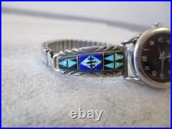 Vintage Cb Charlie Bowie Navajo Sterling Silver Watch Opal/onyx/blue Papis Inlay