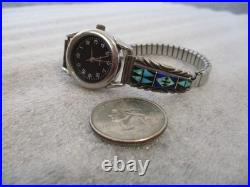 Vintage Cb Charlie Bowie Navajo Sterling Silver Watch Opal/onyx/blue Papis Inlay