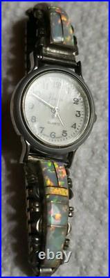 Vintage Charlie Bowie CB Navajo Nadia Sterling Silver & Opal Inlay Woman's Watch