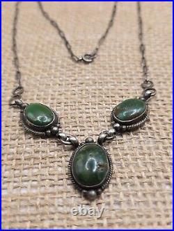 Vintage Cortez Navajo Sterling Silver Carrillo Turquoise Necklace Y Drop