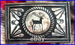 Vintage DEER OVERLAY belt buckle sterling silver buck Hopi Navajo Southwestern