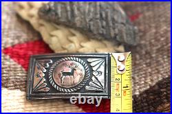 Vintage DEER OVERLAY belt buckle sterling silver buck Hopi Navajo Southwestern