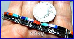 Vintage Earl Plummer Navajo Sterling Silver Multicolored Stones Bracelet / Nice