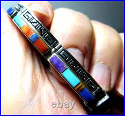 Vintage Earl Plummer Navajo Sterling Silver Multicolored Stones Bracelet / Nice