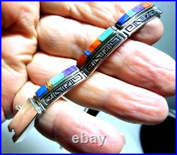 Vintage Earl Plummer Navajo Sterling Silver Multicolored Stones Bracelet / Nice