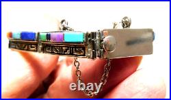 Vintage Earl Plummer Navajo Sterling Silver Multicolored Stones Bracelet / Nice