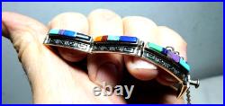 Vintage Earl Plummer Navajo Sterling Silver Multicolored Stones Bracelet / Nice
