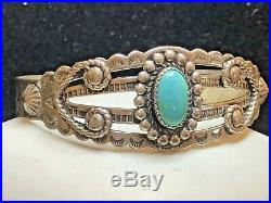 Vintage Estate Sterling Silver Native American Cuff Bracelet Turquoise Signed