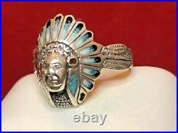 Vintage Estate Sterling Silver Native American Headdress Turquoise Signed
