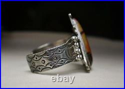 Vintage Fred Harvey Era Navajo Agate Sterling Silver Cuff Bracelet