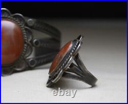 Vintage Fred Harvey Era Navajo Agate Sterling Silver Cuff Bracelet & Ring Set