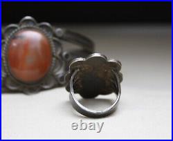 Vintage Fred Harvey Era Navajo Agate Sterling Silver Cuff Bracelet & Ring Set