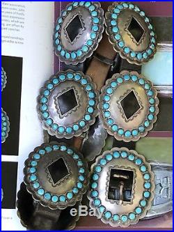 Vintage Fred Peshlakai Navajo Turquoise & Sterling Silver Concho Belt Signed