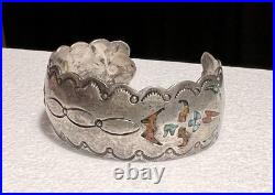 Vintage Gilbert Ortega Shop Sterling Silver Turquoise & Coral Inlay Bracelet