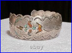 Vintage Gilbert Ortega Shop Sterling Silver Turquoise & Coral Inlay Bracelet
