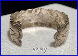 Vintage Gilbert Ortega Shop Sterling Silver Turquoise & Coral Inlay Bracelet