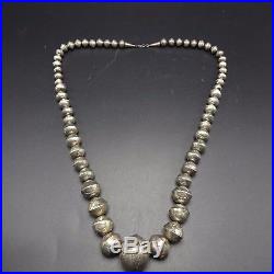Vintage Graduated HandMade Stamped Sterling Silver Beads NECKLACE Navajo Pearls