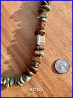 Vintage Handmade Navajo Sterling Silver Natural Royston Turquoise Bead Necklace