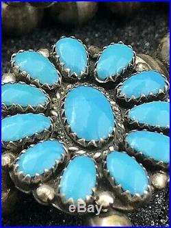 Vintage Handmade Navajo Turquoise & Sterling Silver Squash blossom Necklace LMB