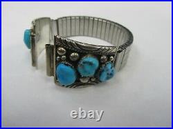 Vintage Indian Navajo Sterling Silver 925 Turquoise Tips Watch Band