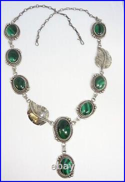 Vintage JEFFERSON JAMES Navajo Sterling Silver & Malachite Necklace
