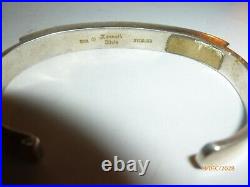 Vintage Kenneth Bitsie Navajo Sterling Silver Cuff Bracelet Inlay Fire Opal
