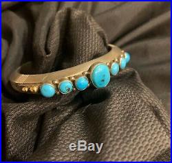 Vintage Kingman Turquoise 7 Row Bracelet Heavy Sterling Silver Navajo JB 14K
