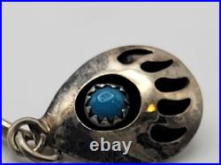 Vintage Leather Navajo Bear Claw Tips Bolo Sterling Silver Turquoise Cutouts