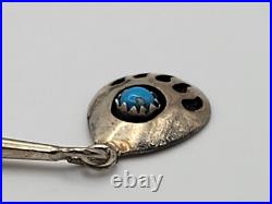 Vintage Leather Navajo Bear Claw Tips Bolo Sterling Silver Turquoise Cutouts