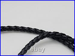 Vintage Leather Navajo Bear Claw Tips Bolo Sterling Silver Turquoise Cutouts